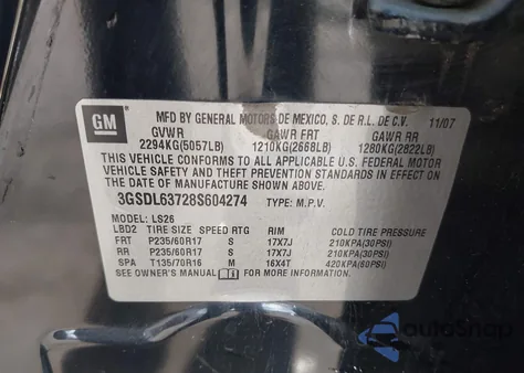 2008 Saturn Vue V6 Xr from USA, damaged, VIN 3GSDL63728S604274